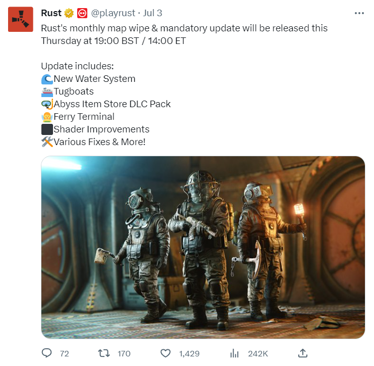 Rust expected client update time Twitter post