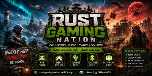RustGamingNation 100000x PvE [Events|Purge|Zombies|SkillTree]