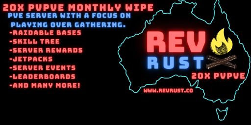 RevRust 20x PvPvE Monthly |Skills|Jetpack|Events|RaidBases