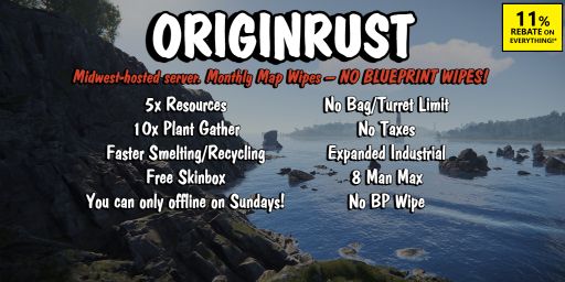 ORIGINRUST 5x | Clans | Skinbox | Kits | No Offlines | Monthly