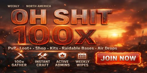 Oh Shit 100x | PvP | Loot+ | Shop | Kits | Raidable Bases | Air