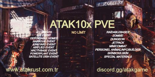 [TR/EU] Atak 10x Pve|Zombie|Raidbase|Skill|Epic|Events|Boss