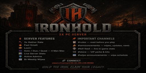Ironhold | 3x | Monthly | US | Solo/Duo/Quad| Fast Smelt | Loot